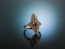 Um 1910! Feiner Art Deco Marquise Ring Diamanten Saphire...
