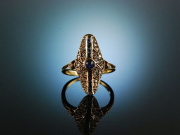 Um 1910! Feiner Art Deco Marquise Ring Diamanten Saphire...