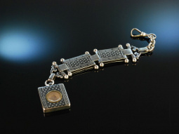Um 1900! Seltene Chatelaine Uhrenzipfel mit Kompass Silber mit Niello Dekor