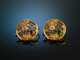 Um 1900! Historische Ohrringe Gold 750 Rubin Smaragd Altschliffdiamanten