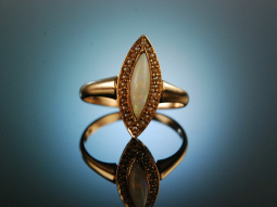 England um 1890! Charmanter Opal Ring Saatperlen Rot Gold 585