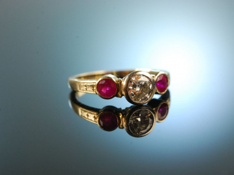 M&uuml;nster um 1930! Sch&ouml;ner ca. 0,5 ct Diamant Rubin Ring Gold 585 Platin
