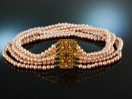 Tegernsee around 1930! Beautiful traditional costumes Dirndl crop necklace 6 row cultured pearls gold plated garnet