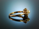 &Ouml;sterreich um 1900! Historischer Ring Naturperle Altschliffdiamanten Gold 585