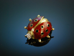 Wempe around 1980! Lucky Beetle Brooch Gold 750 Diamonds...