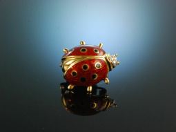 Wempe around 1980! Lucky Beetle Brooch Gold 750 Diamonds...