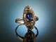 Um 1930! Sch&ouml;ner Tansanit Diamant Ring Gold 585 Platin