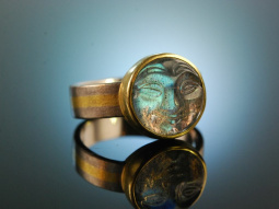 Munich around 1995! Rare Labradorite Ring Moon Face Gold...