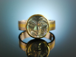 Munich around 1995! Rare Labradorite Ring Moon Face Gold...