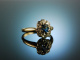 Frankfurt um 1950! Saphir Verlobungs Ring Diamanten ca. 0,8 ct Gold 585 Platin