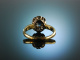 Frankfurt um 1950! Saphir Verlobungs Ring Diamanten ca. 0,8 ct Gold 585 Platin