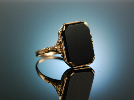 Um 1900! Klassischer Wappen Siegel Ring Onyx Gold 333 zum Gravieren