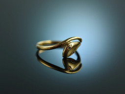 Around 1970! Beautiful plain snake ring gold 585 diamonds