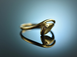 Around 1970! Beautiful plain snake ring gold 585 diamonds