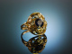 Um 1930! H&uuml;bscher Bl&auml;ttchen Ring Gold 585 Saphir Diamanten