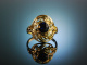Um 1930! H&uuml;bscher Bl&auml;ttchen Ring Gold 585 Saphir Diamanten