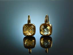 Italian Style! Gro&szlig;e Ohrringe Gold 750 Citrine Schachbrettschliff