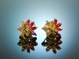 Around 1980! Chic Vintage Earrings Gold 585 Ruby Diamonds