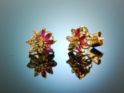 Around 1980! Chic Vintage Earrings Gold 585 Ruby Diamonds