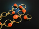 Bauhaus around 1930! Rare design chain and ring big coral Boutons silver 900 gold plated