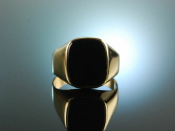 Um 1960! Klassischer Wappen Siegel Ring Gold 333 Onyx ungraviert