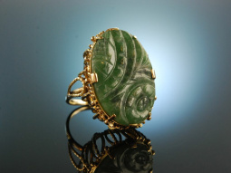 Around 1965! Chic big sixties ring cut jade gold 585