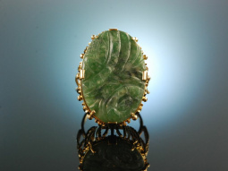Around 1965! Chic big sixties ring cut jade gold 585