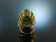 Um 1965! Schicker gro&szlig;er Sixties Ring geschnittene Jade Gold 585