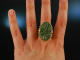 Um 1965! Schicker gro&szlig;er Sixties Ring geschnittene Jade Gold 585