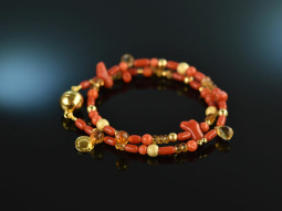 Fancy Coral! Armband 2reihig Silber 925 vergoldet Koralle...