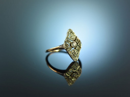 Um 1910! Feiner Kaiserzeit Maquise Ring Diamanten 0,25 ct Gold 585 Platin