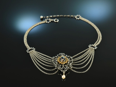 Around 1950! Beautiful traditional costumes Dirndl necklace garnet pearl silver 835 gold plated