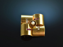 M&uuml;nchen um 1915! Art Deco Brosche Orientperle Rubine Diamant Rosen Gold 585