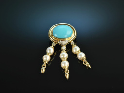 Around 1985! Beautiful Turquoise Pendant Gold 585...