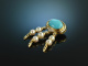 Around 1985! Beautiful Turquoise Pendant Gold 585 Diamonds Akoya Cultured Pearls