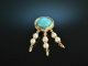 Around 1985! Beautiful Turquoise Pendant Gold 585 Diamonds Akoya Cultured Pearls
