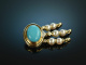 Around 1985! Beautiful Turquoise Pendant Gold 585 Diamonds Akoya Cultured Pearls