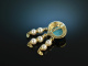 Around 1985! Beautiful Turquoise Pendant Gold 585 Diamonds Akoya Cultured Pearls
