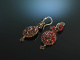 Vienna around 1870! Pretty Garnet Traditional Earrings Metal Gold Plated