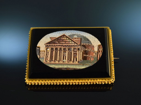 Rom um 1870! Exquisite gro&szlig;e Mikromosaik Brosche mit Pantheon Gold 585