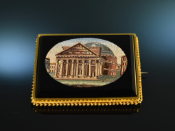 Rom um 1870! Exquisite gro&szlig;e Mikromosaik Brosche mit Pantheon Gold 585