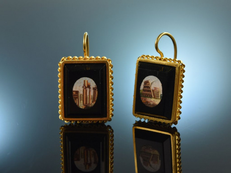 Rom um 1870! Exquisite Mikromosaik Ohrringe mit Colosseum Gold 585