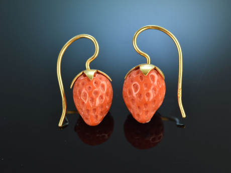 Cute Strawberries! Large italian coral strawberry earrings silver gilded handmade