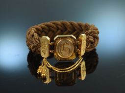 M&uuml;nchen um 1850! Seltenes Liebes Armband aus Haar Gold 585