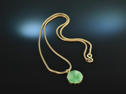 Um 1960! Sch&ouml;ner Jade Anh&auml;nger mit Fuchsschwanz Kette Gold 750 Silber vergoldet