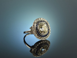 Um 1920! Feinster Art Deco Platin Ring Altschliff Diamant ca. 2,9 ct Saphire