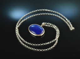 Frankfurt um 1968! Gro&szlig;er Vintage Lapislazuli Anh&auml;nger mit langer Kette Silber 925