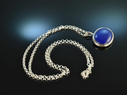 Frankfurt um 1968! Gro&szlig;er Vintage Lapislazuli Anh&auml;nger mit langer Kette Silber 925