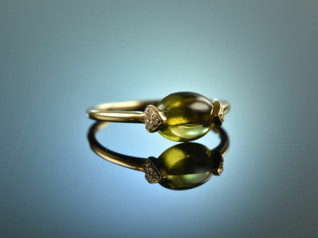 Pretty Green! Feiner Ring Peridot Diamanten Gelb Gold 750