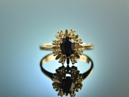 Um 1970! Eleganter Vintage Verlobungs Ring Saphir Diamanten Gold 585